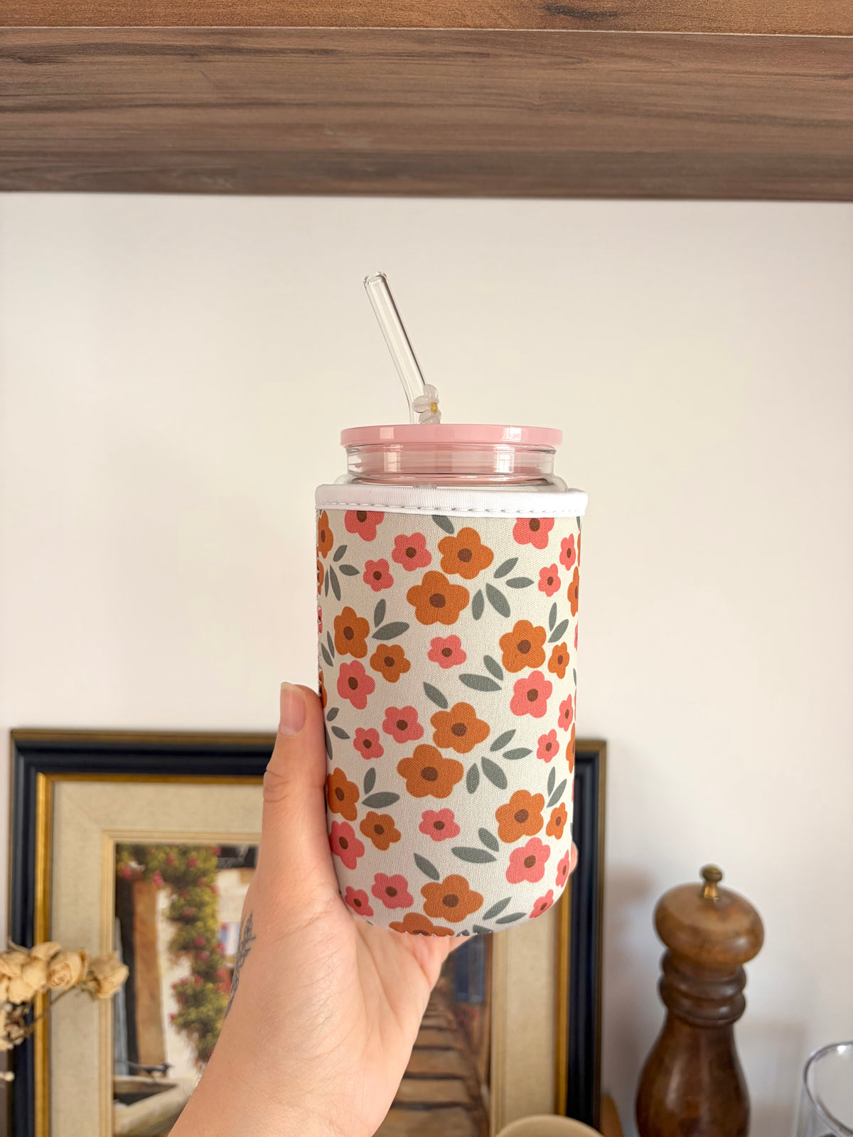 Manchon : Fleurs rouges et roses