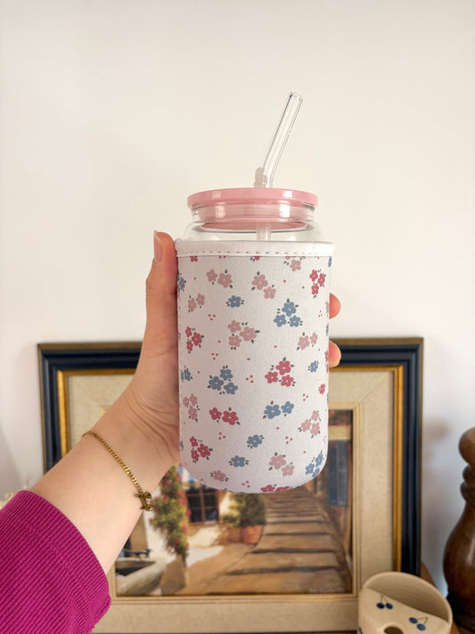 Manchon : Fleurs bleues et roses